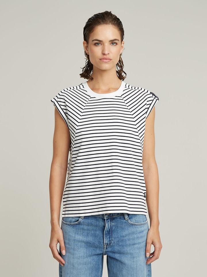 G-Star Koszulka w kolorze biało-granatowym rozmiar: L