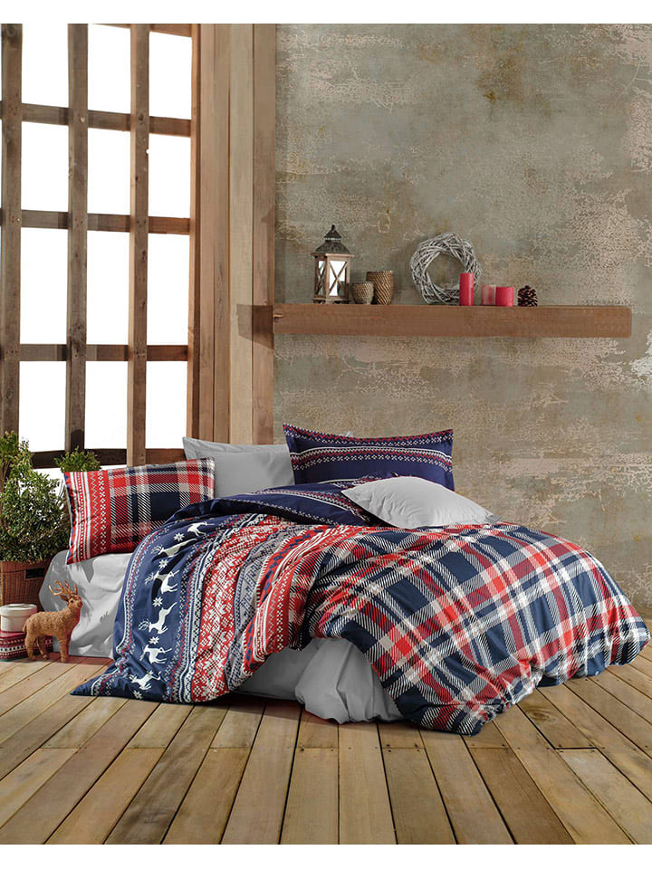 Colourful Cotton Komplet pościeli w kolorze granatowo-czerwonym rozmiar: 240x220 cm