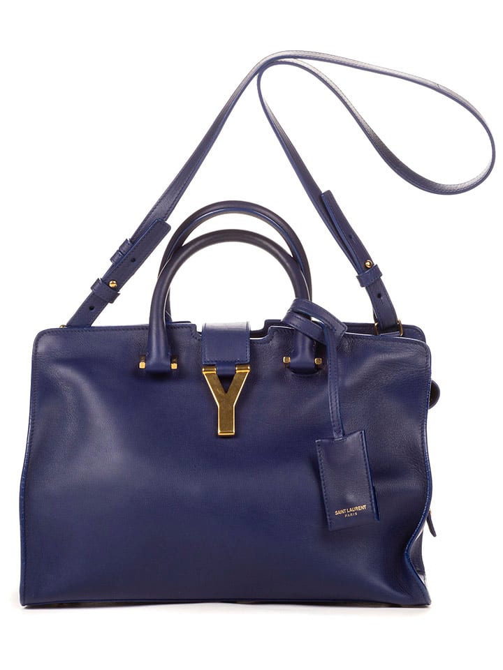 Yves Saint Laurent Skórzana torebka w kolorze niebieskim - 30 x 21 x 14 cm rozmiar: onesize