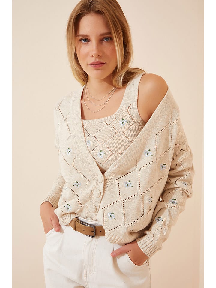 Happiness Istanbul Kardigan w kolorze beżowym rozmiar: S/M