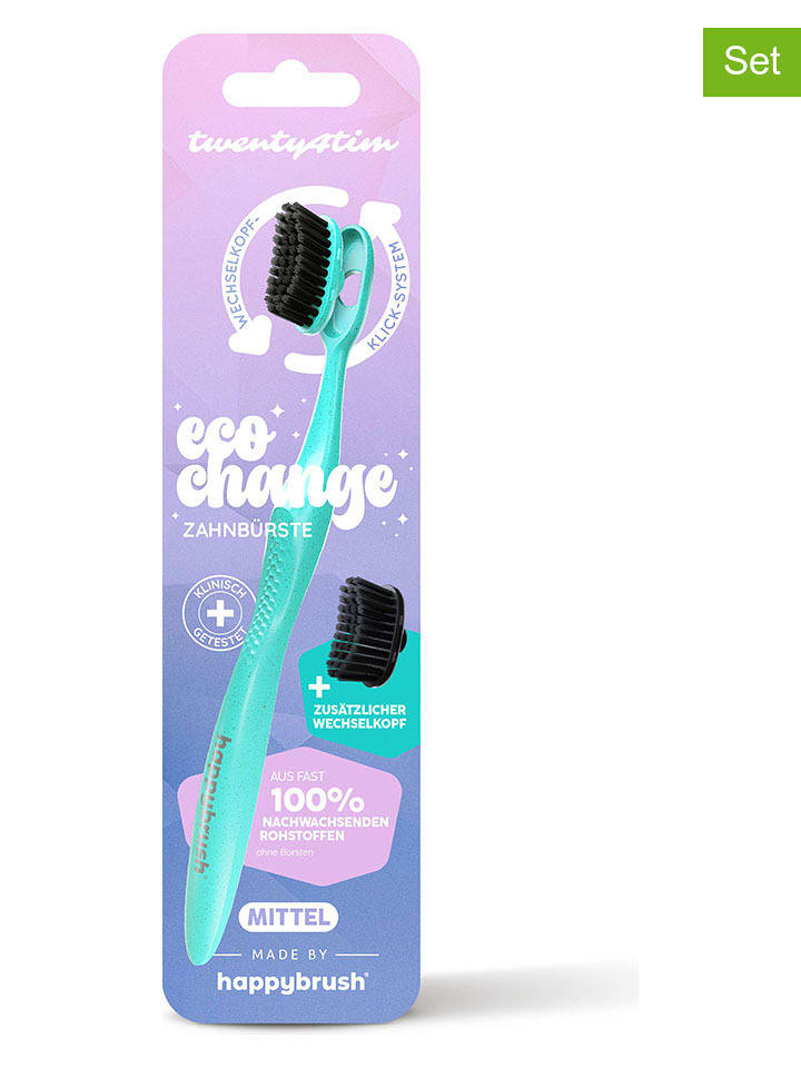 happybrush Szczoteczki (2 szt.) "EcoChange" w kolorze turkusowym do zębów rozmiar: onesize