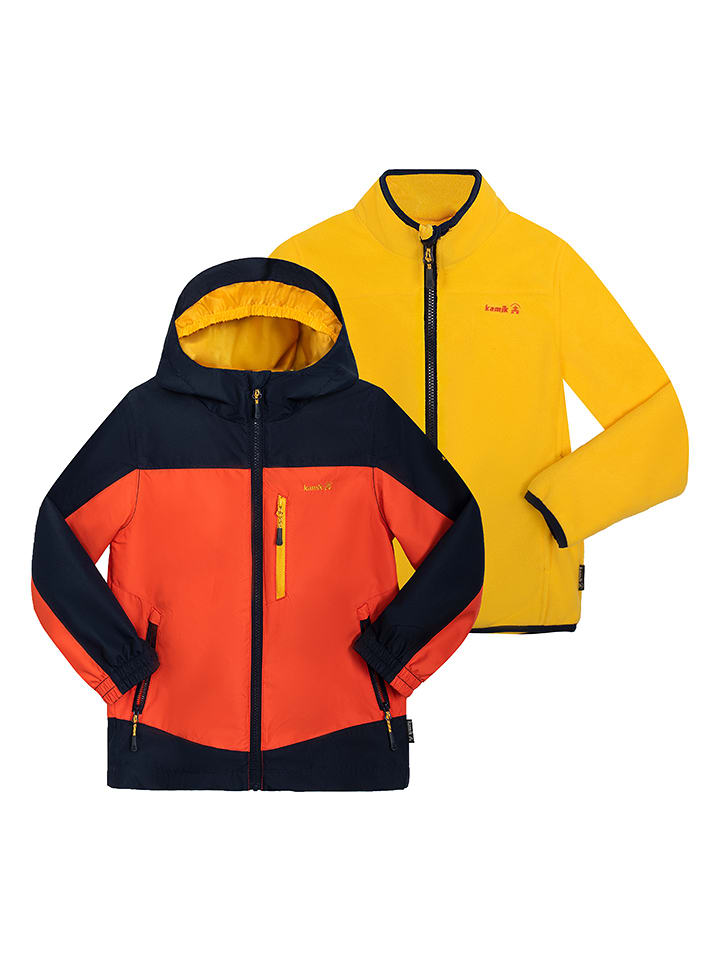 Kamik Kurtka przeciwdeszczowa 3w1 w kolorze pomarańczowo-granatowo-żółtym rozmiar: 122