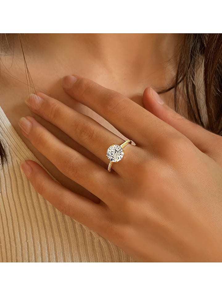 DI GIORGIO Pozłacany pierścionek z cyrkoniami rozmiar: 60