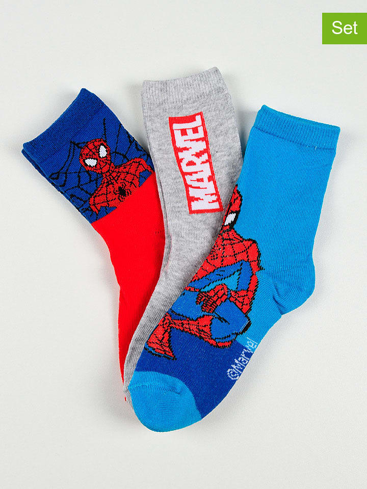 Spiderman Skarpety (3 pary) "Spider-Man" w kolorze jasnoszaro-błękitno-czerwonym rozmiar: 23-26