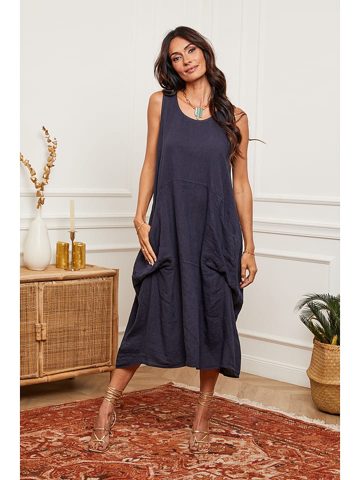 La Compagnie Du Lin Lniana sukienka "Alteo" w kolorze granatowym rozmiar: XXL