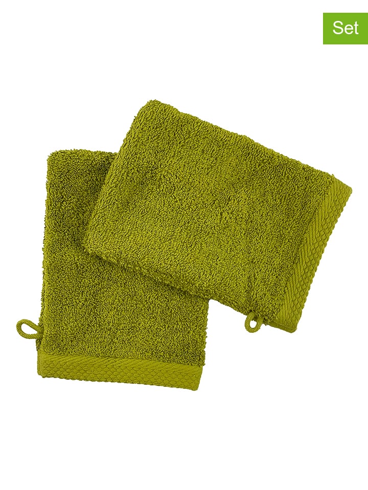 Soft by Perle de Coton Myjki (2 szt.) "Epo" w kolorze oliwkowym rozmiar: 16x21 cm