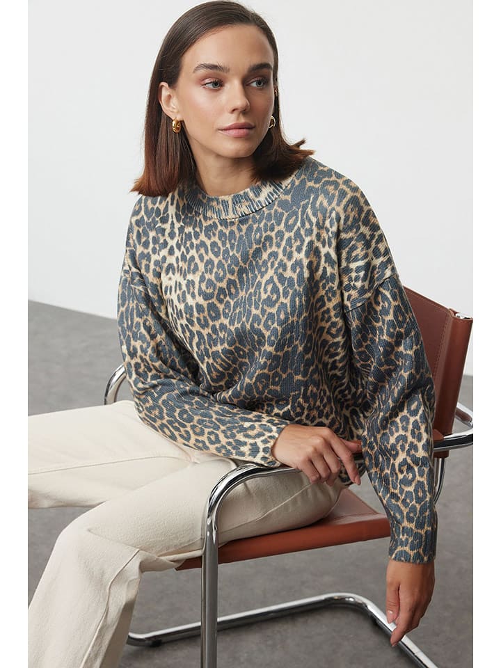 trendyol Sweter w kolorze beżowo-szarym rozmiar: M