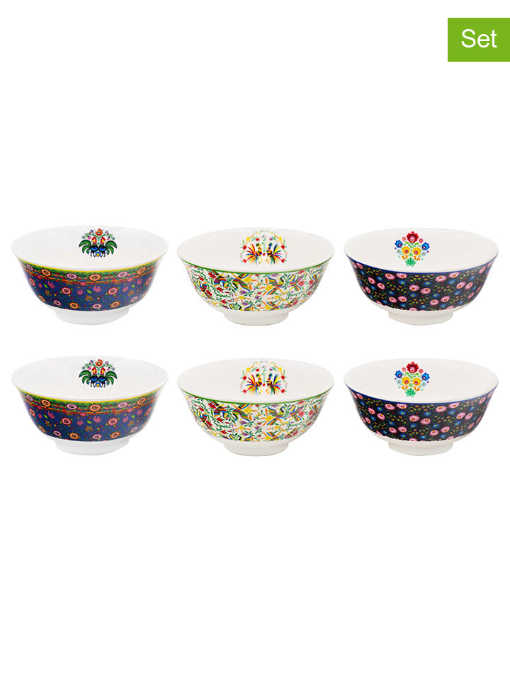 Ard'time Miski (6 szt.) "Muchacha" w kolorze białym ze wzorem - Ø 15,7 cm rozmiar: onesize