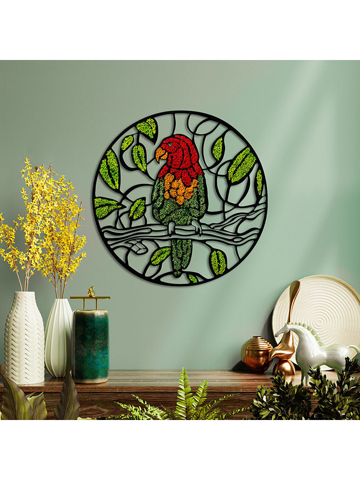 ABERTO DESIGN Dekoracja ścienna "Parrot" w kolorze zielono-czerwono-czarnym - Ø 46 cm rozmiar: onesize