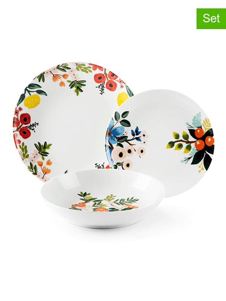 Trendy Kitchen by EXCÉLSA 18-częściowy zestaw talerzy "Naif Frida" w kolorze białym ze wzorem rozmiar: onesize
