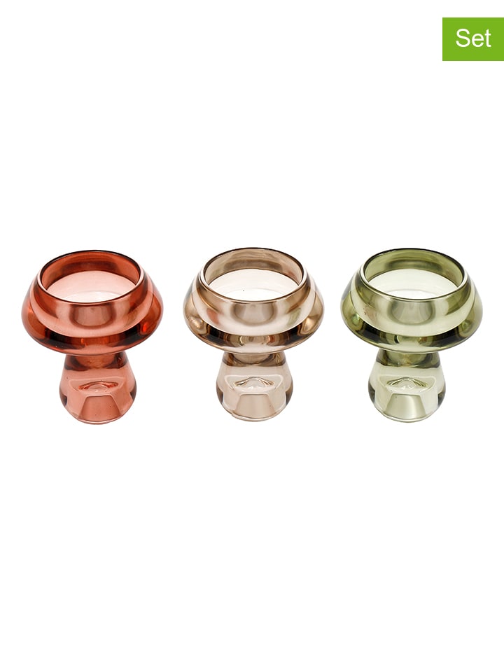 SiL Interiors Świeczniki (3 szt.) w kolorze zielonym, beżowym i czerwonym - wys. 8,5 cm rozmiar: onesize