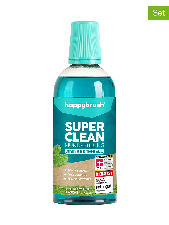 happybrush Płyny (2 szt.) "SuperClean" do płukania jamy ustnej - 2 x 500 ml rozmiar: onesize