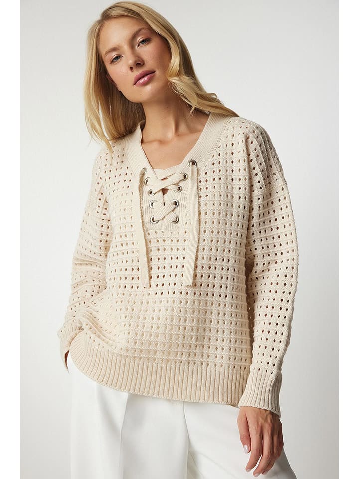 Happiness Istanbul Sweter w kolorze kremowym rozmiar: onesize