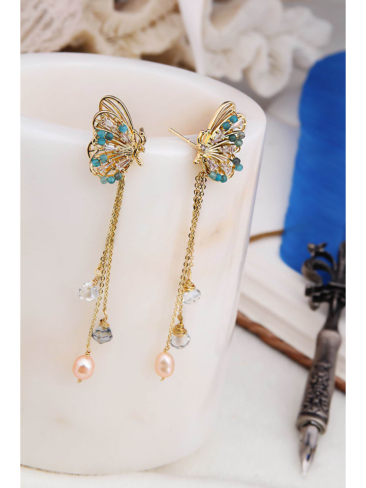 Pierres delicates Kolczyki w kolorze jasnoróżowo-turkusowym z perłami rozmiar: onesize