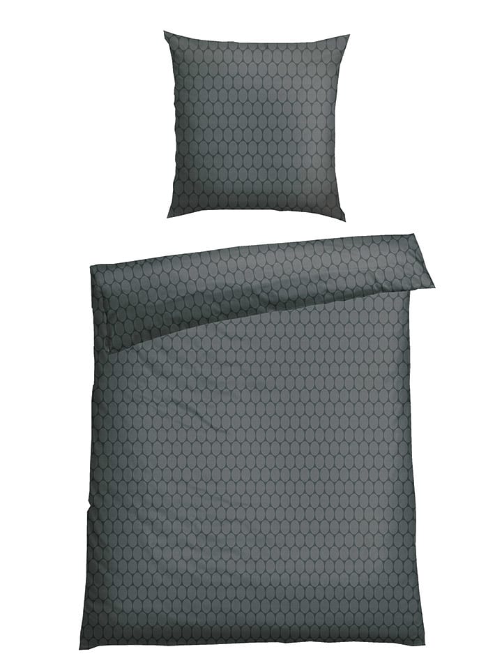 Schiesser Komplet pościeli flanelowej "Drops" w kolorze szarym rozmiar: 135x200 cm
