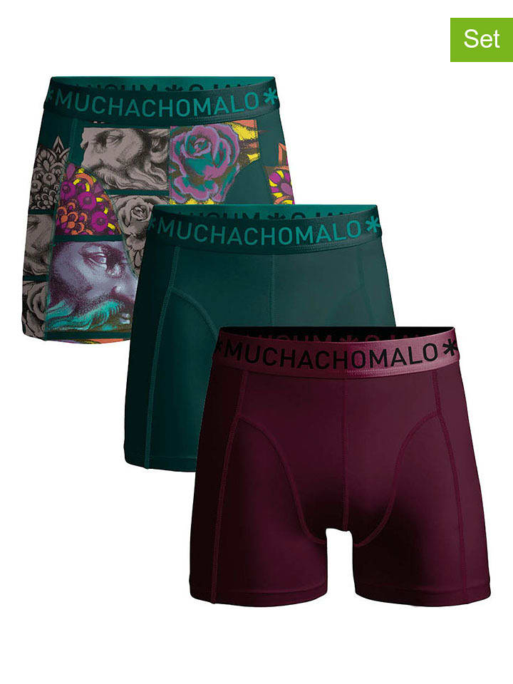 Muchachomalo Bokserki (3 pary) w kolorze zielono-bordowym rozmiar: S