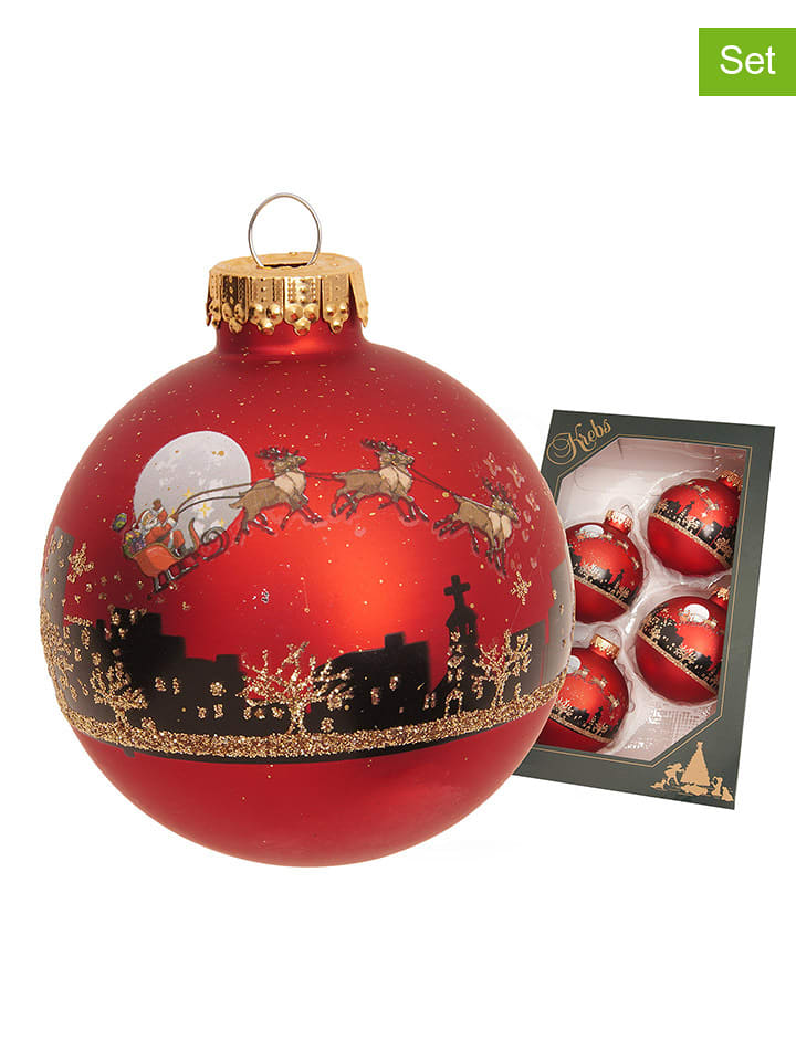 Krebs Glas Lauscha Bombki (4 szt.) w kolorze czerwonym - Ø 7 cm rozmiar: onesize