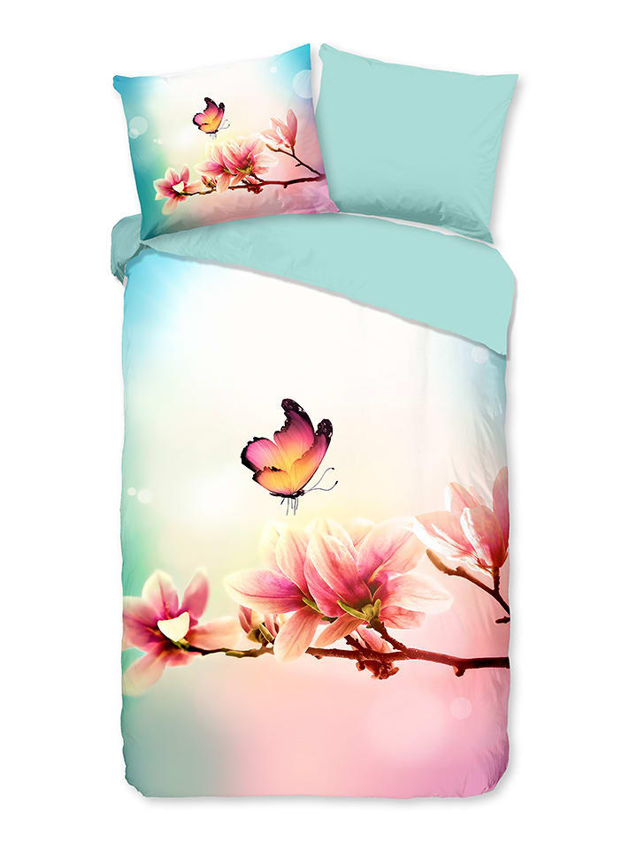 Pure Komplet pościeli "Yuni" w kolorze turkusowo-jasnoróżowym z mikrofibry rozmiar: 240x220 cm
