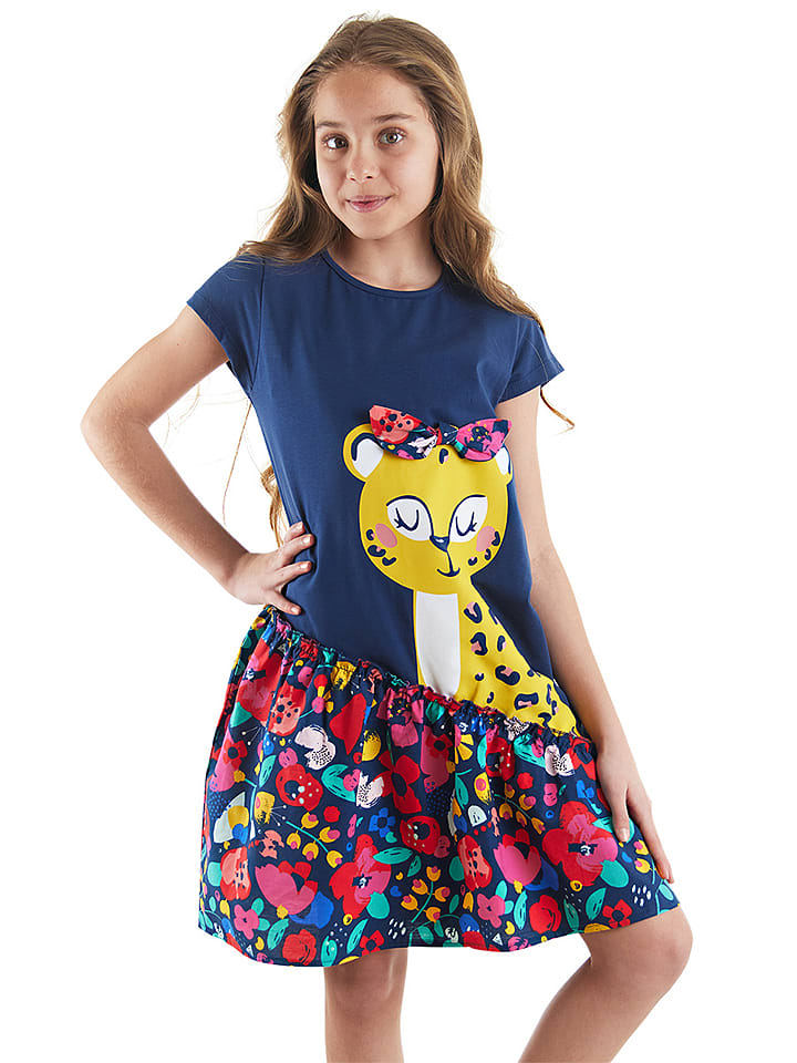 Denokids Sukienka "Leo Ribbon" w kolorze granatowym ze wzorem rozmiar: 98