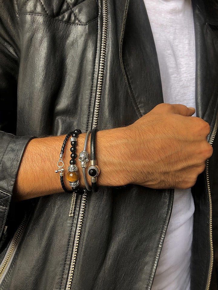 Uomo Skórzana bransoletka w kolorze czarnym rozmiar: S