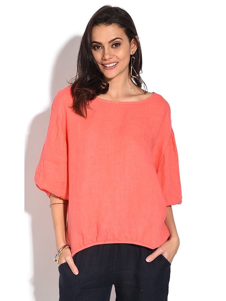 Le Jardin du Lin Lniana bluzka w kolorze koralowym rozmiar: 40