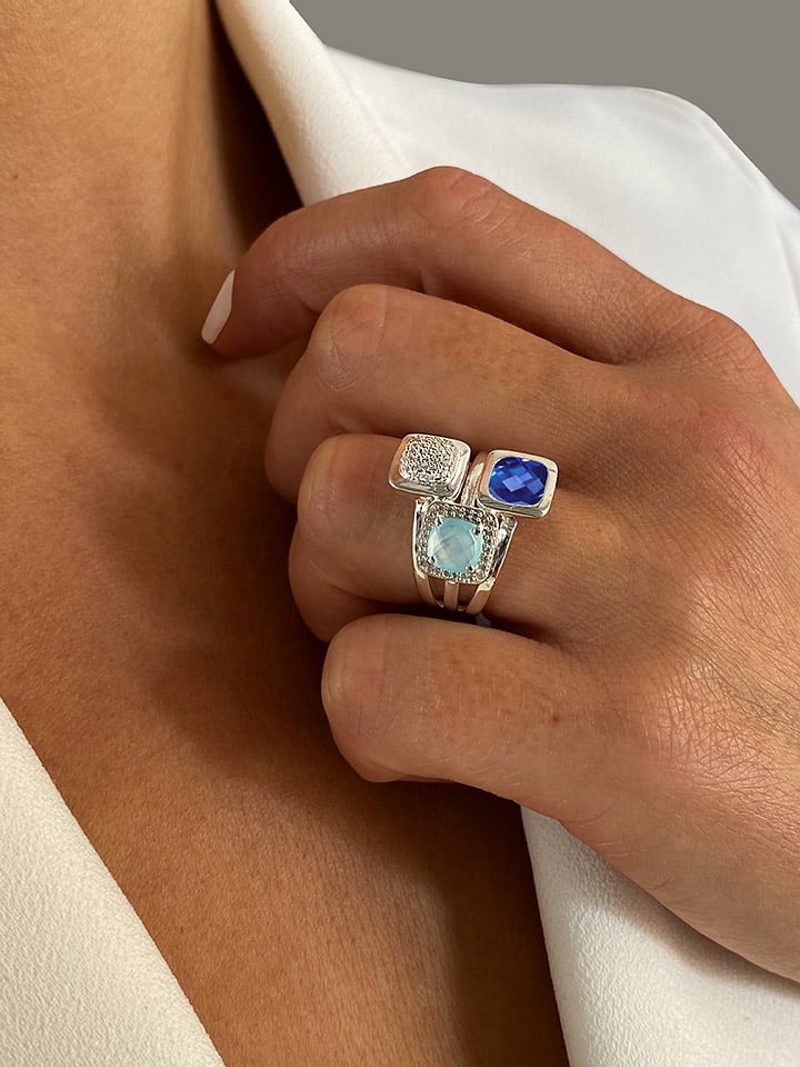 Les Petites Précieuses Srebrny pierścionek z kamieniami szlachetnymi rozmiar: 60