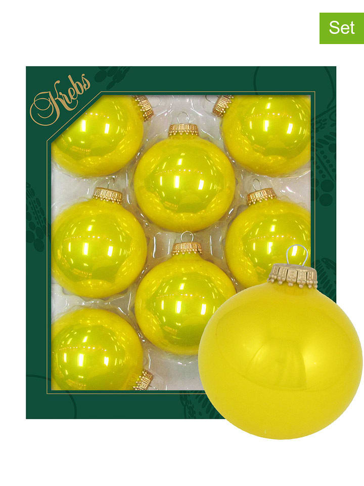 Krebs Glas Lauscha Bombki (8 szt.) w kolorze żółtym - Ø 7 cm rozmiar: onesize