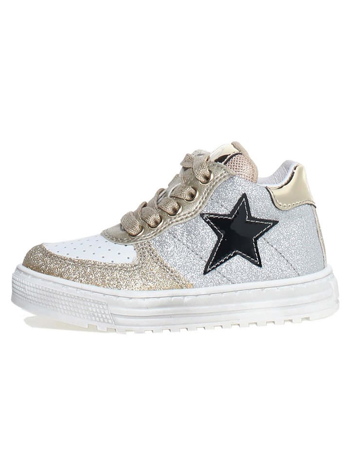 Naturino Skórzane sneakersy "Hess" w kolorze złoto-srebrnym rozmiar: 34