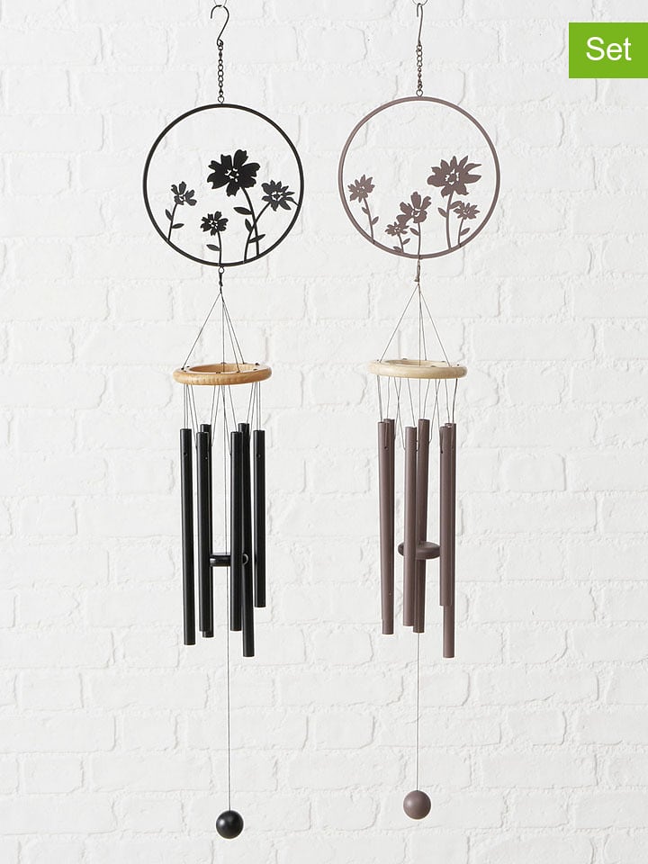 Boltze Dzwonki wietrzne (2 szt.) "Esra" w kolorze czarnym - dł. 47 cm rozmiar: onesize