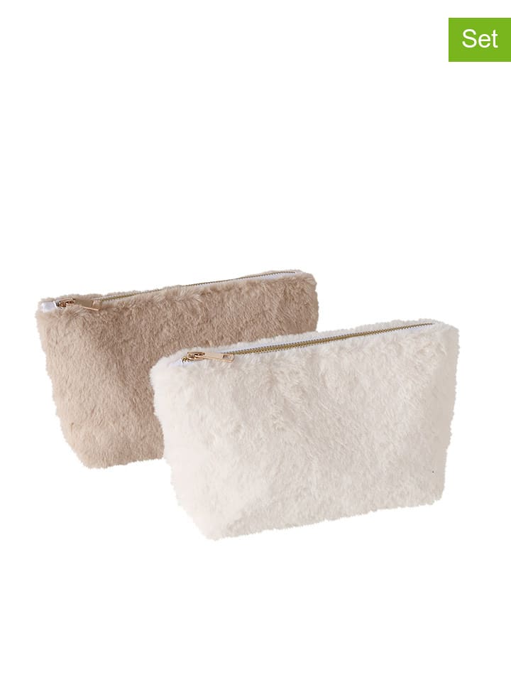 Boltze Kosmetyczki (2 szt.) "Furry" w kolorze kremowo-beżowym - 26,7 x 16,4 cm rozmiar: onesize