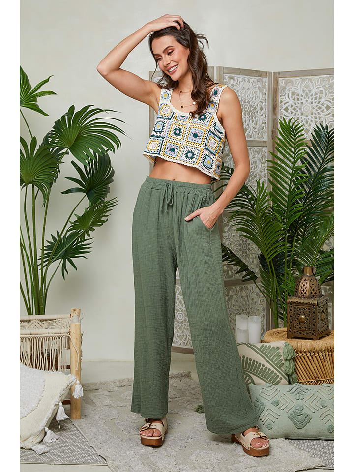 Le Monde du Lin Lniane spodnie w kolorze khaki rozmiar: 36/38