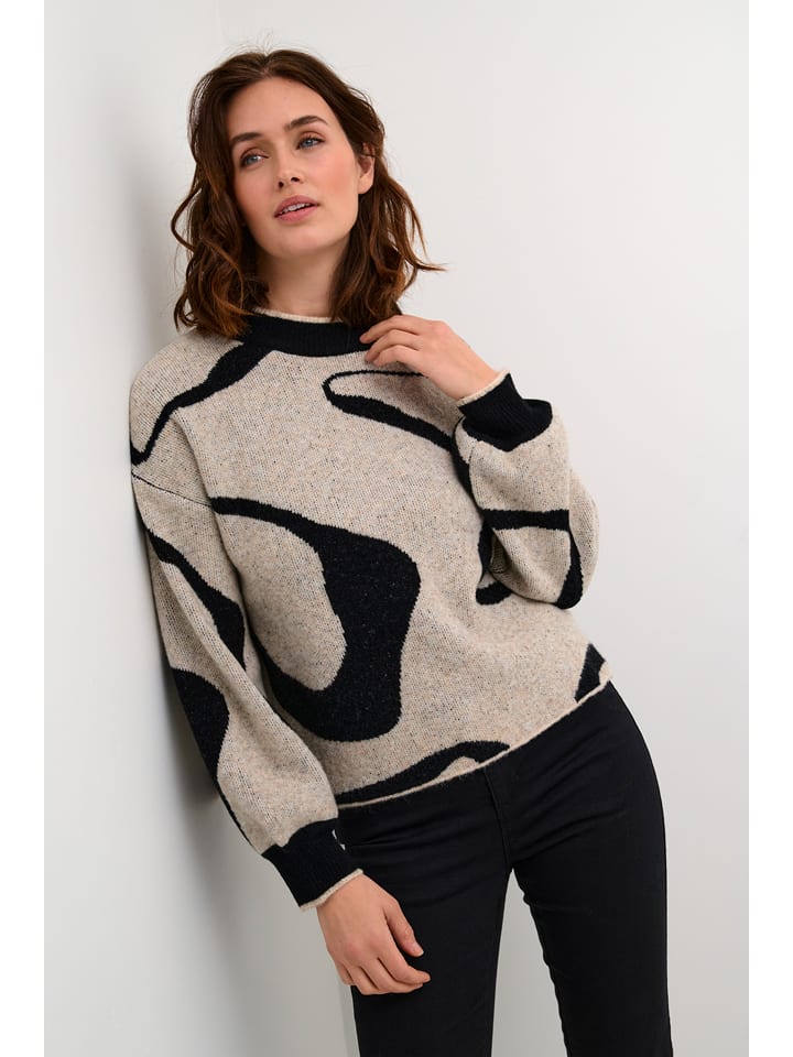 Kaffe Sweter w kolorze beżowo-czarnym rozmiar: XL