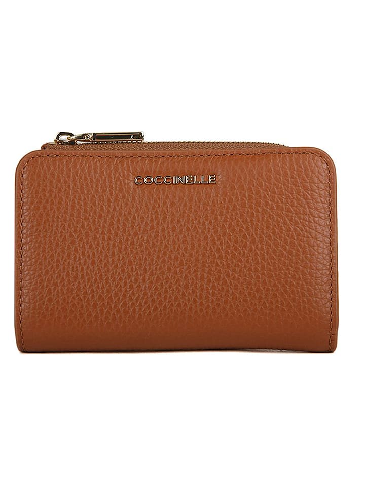 COCCINELLE Skórzany portfel w kolorze jasnobrązowym - 13 x 8 cm rozmiar: onesize