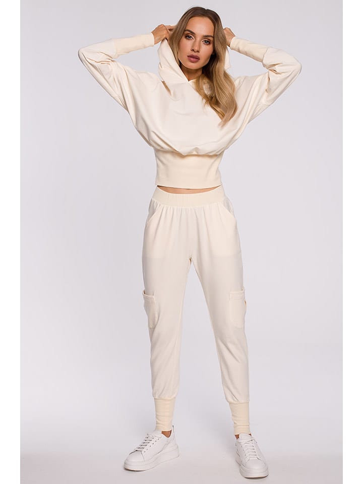 made of emotion Spodnie dresowe w kolorze beżowo-kremowym rozmiar: S