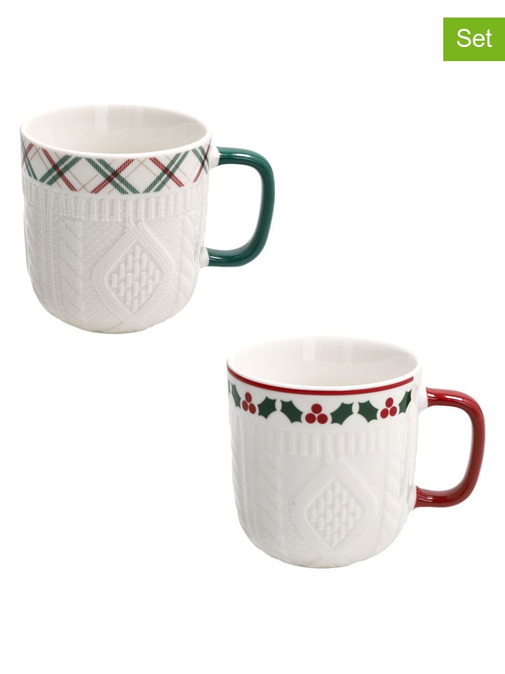 Tognana Kubki (2 szt.) "Let it Snow" w kolorze biało-czerwono-zielonym - 350 ml rozmiar: onesize
