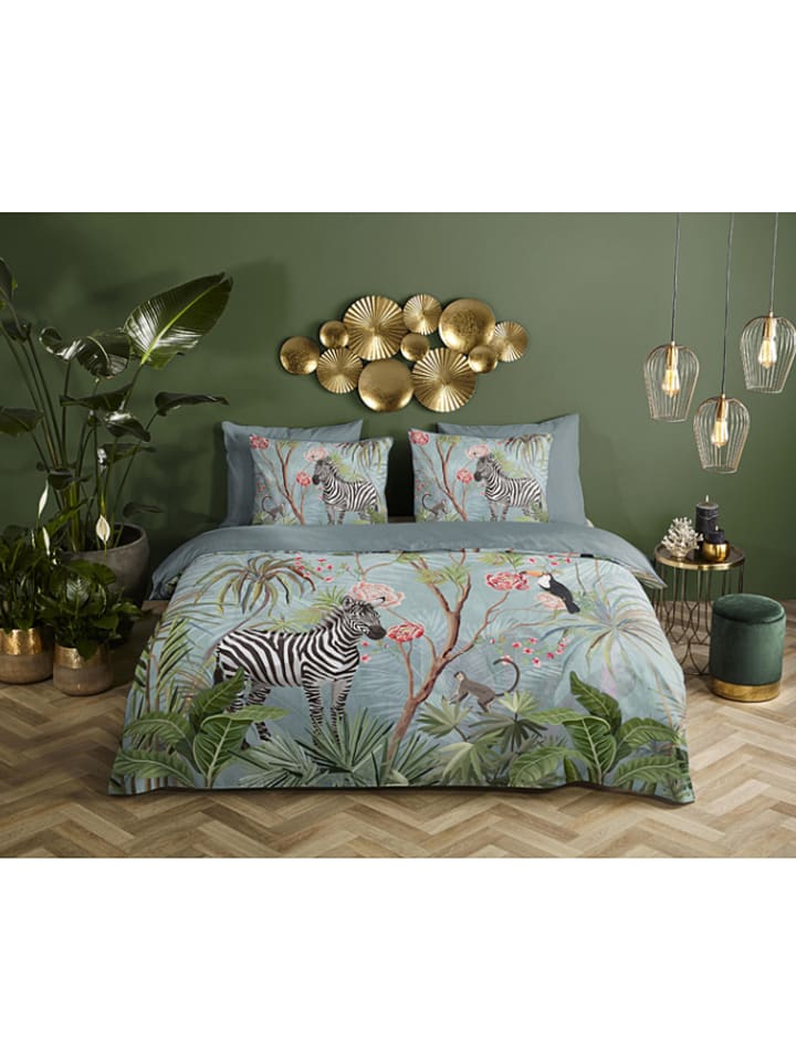 Descanso Komplet pościeli satynowej "Yasmin" w kolorze błękitnym rozmiar: 200x200 cm