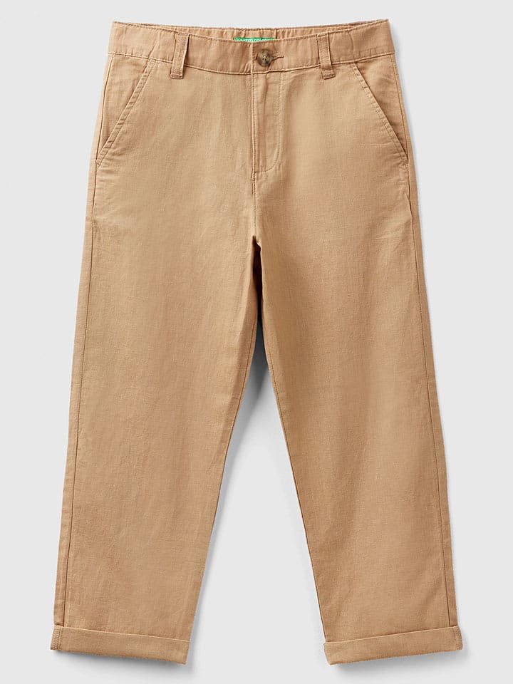 Benetton Lniane spodnie chino - Regular fit - w kolorze jasnobrązowym rozmiar: 130