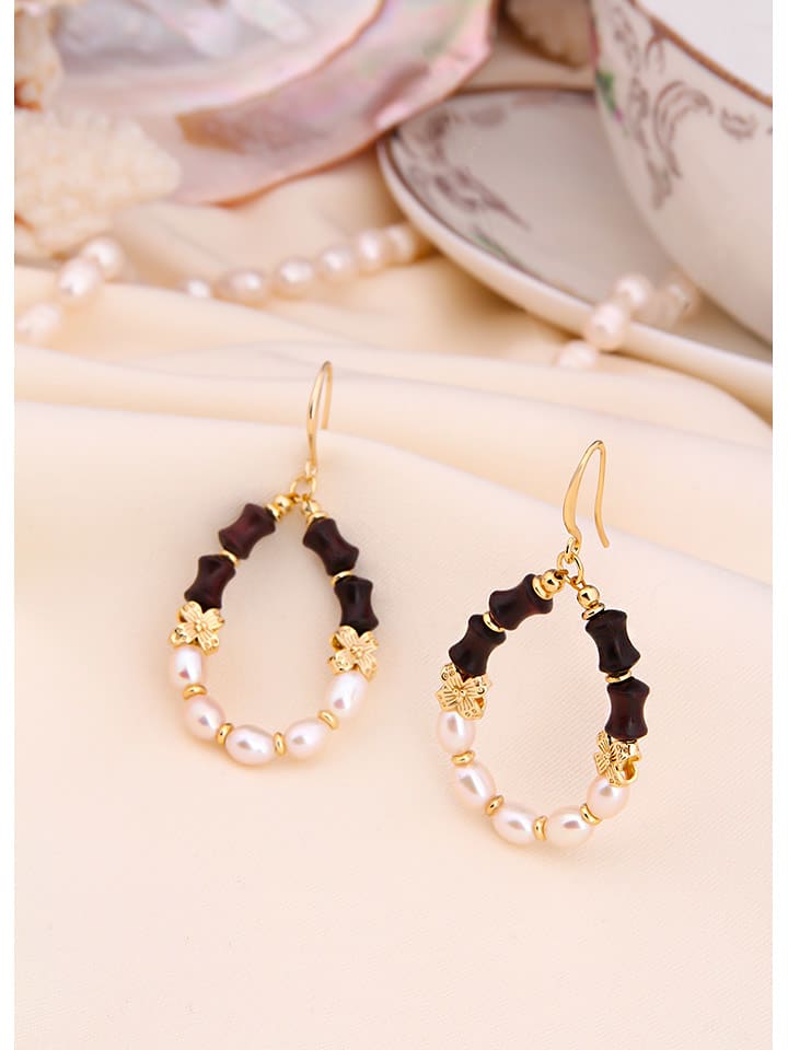 L'Atelier de Gaia Pozłacane kolczyki z perłami i agatami rozmiar: onesize