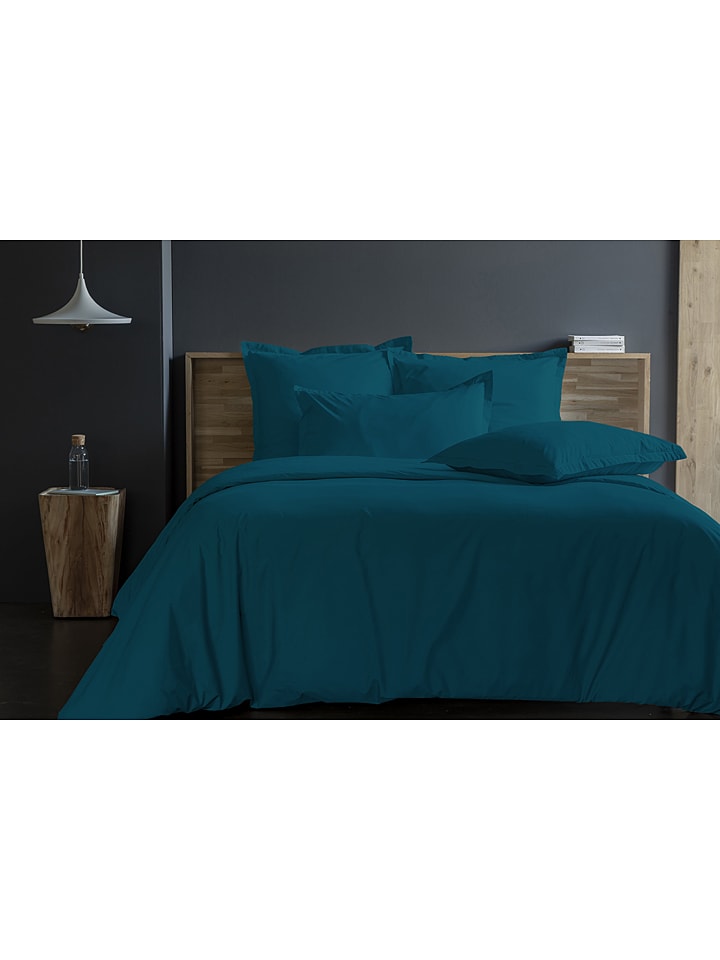 Soft by Perle de Coton Perkalowa poszwa w kolorze morskim na kołdrę rozmiar: 200x200 cm