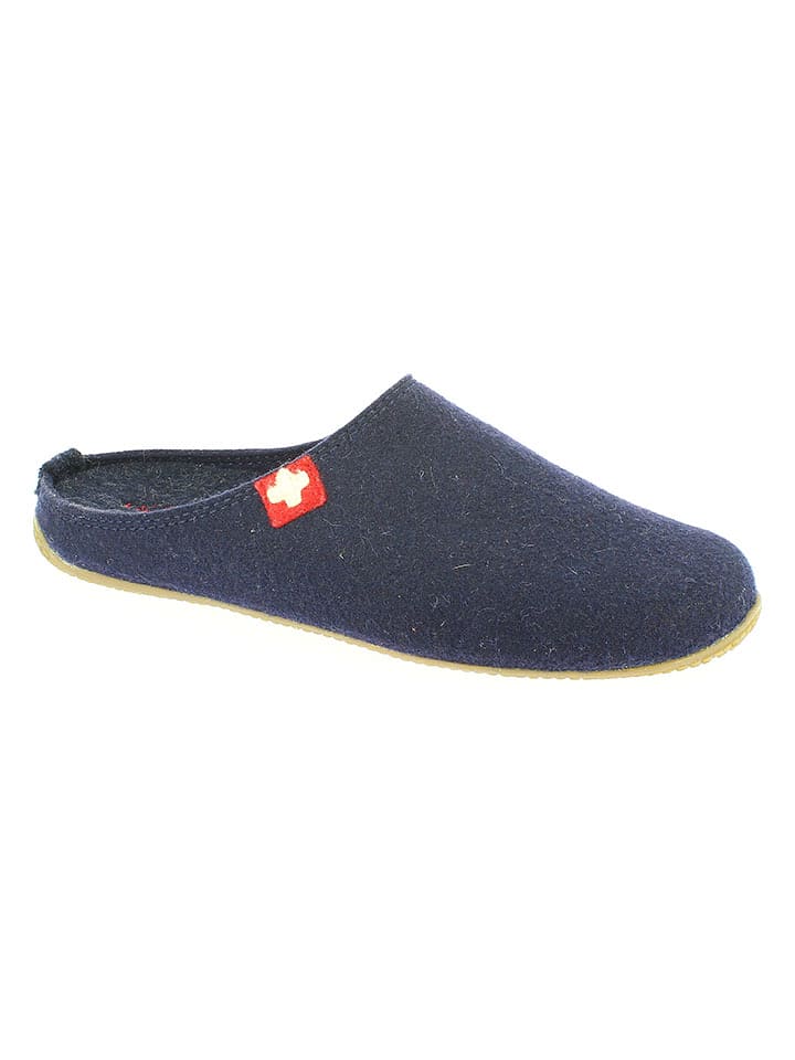 Living Kitzbühel Wełniane kapcie "Gipfelkreuz" w kolorze granatowym rozmiar: 30