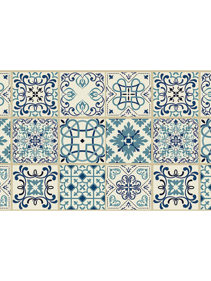 deco Rugs & Carpet Dywan winylowy "Budapest" w kolorze niebiesko-kremowym rozmiar: 50x250 cm