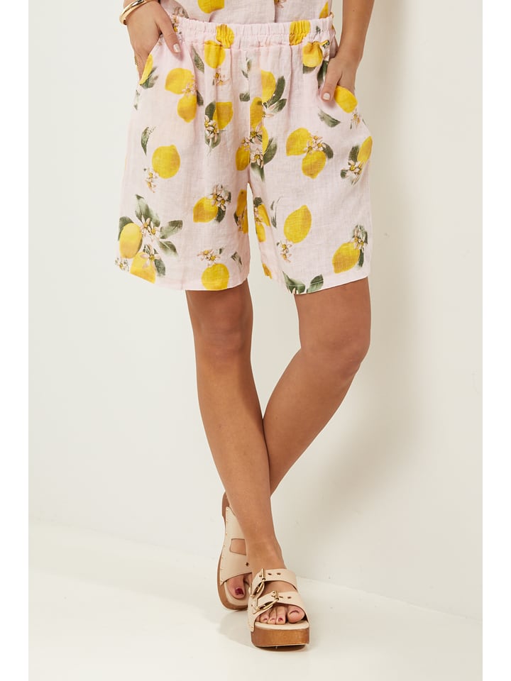 Le Monde du Lin Lniane szorty w kolorze jasnoróżowo-żółtym rozmiar: 34/36