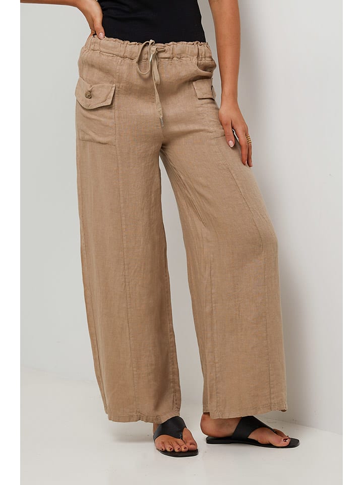 Le Monde du Lin Lniane spodnie w kolorze beżowym rozmiar: 38/40