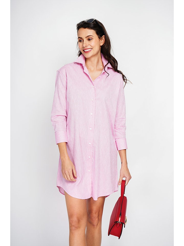 ASSUILI Lniana sukienka w kolorze różowym rozmiar: 40