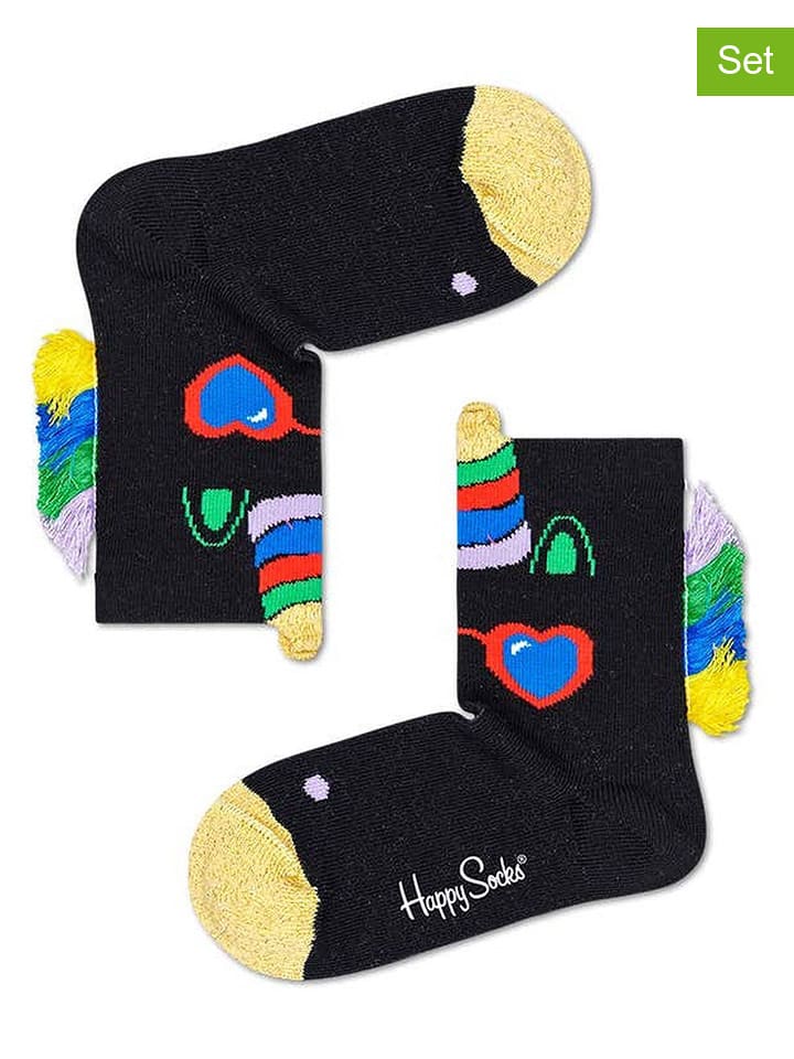 Happy Socks Skarpety (2 pary) "Unicorn" w kolorze czarnym ze wzorem rozmiar: 24-26