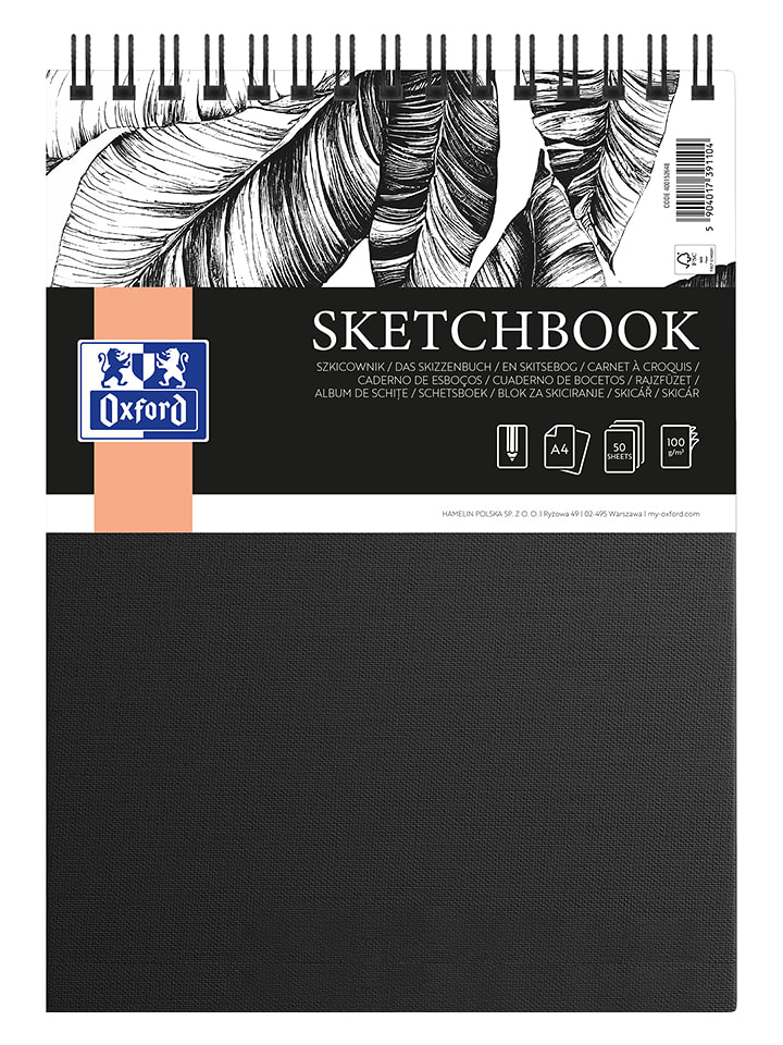 Oxford Szkicownik w kolorze czarnym - DIN A4 rozmiar: onesize