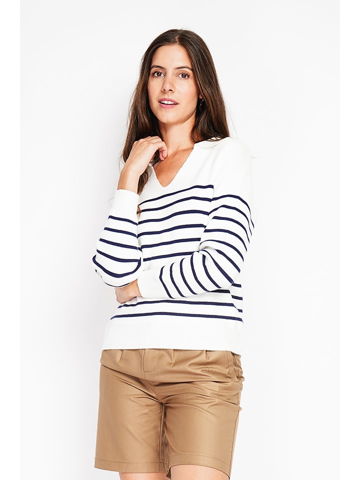 William de Faye Sweter w kolorze biało-granatowym rozmiar: 34