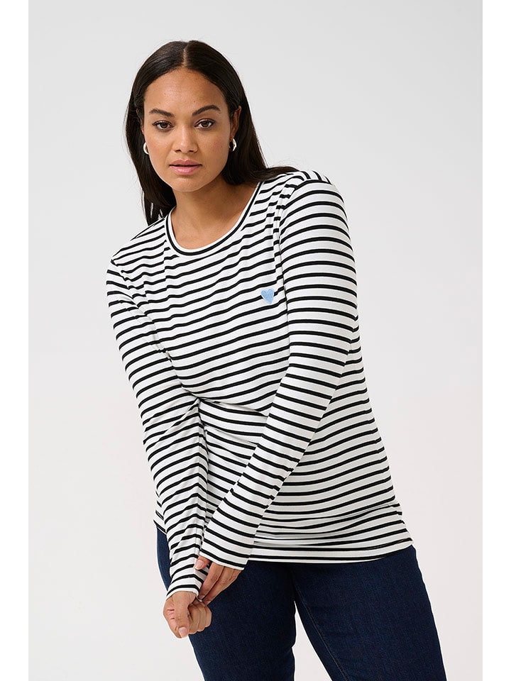 KAFFE curve Koszulka w kolorze biało-czarnym rozmiar: L