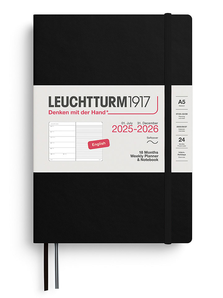 LEUCHTTURM1917 Notatnik w kolorze czarnym z kalendarzem - A5 rozmiar: onesize