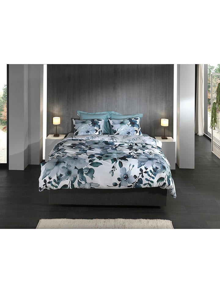 HNL Komplet pościeli satynowej "Kristoffer" w kolorze biało-niebieskim rozmiar: 155x220 cm